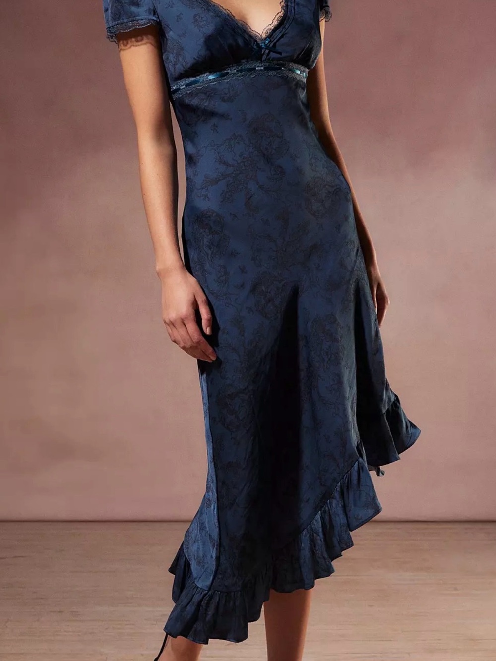 Urban Outfitters Navy Blue Asymmetrical Ruffle Hem Dress
